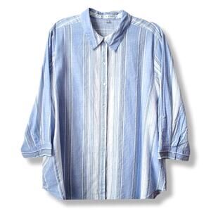 Maggie & Max Chambray Stripe Shirt Top 2X Cotton Breezy Casual Classic Coastal